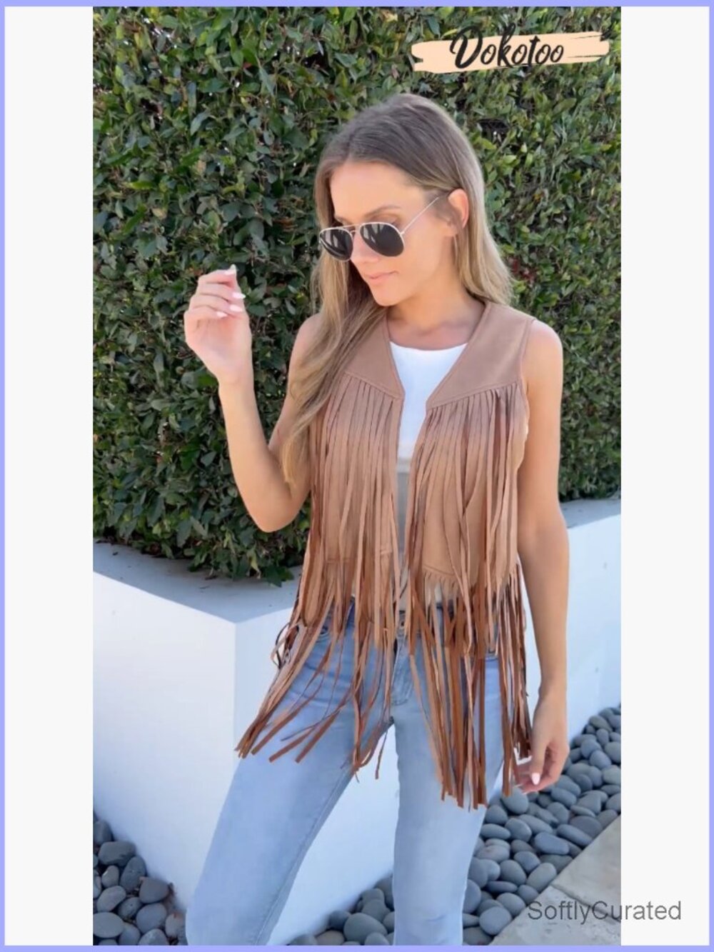 Fringe Vest Sleeveless 70s Hippie Costume Cowgirl Western Faux Suede Tassel - Picture 7 of 7